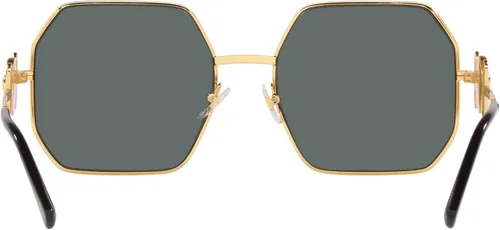 Vista 4 de Versace Gafas de sol para mujer, marco dorado, lentes polares gris oscuro, 2.283in