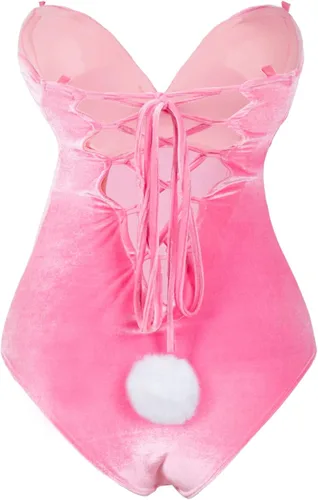 Vista 4 de AiMiNa Disfraz de conejo de anime para mujer, traje de una pieza, traje de Halloween, cosplay, diadema de conejo, conjunto de medias