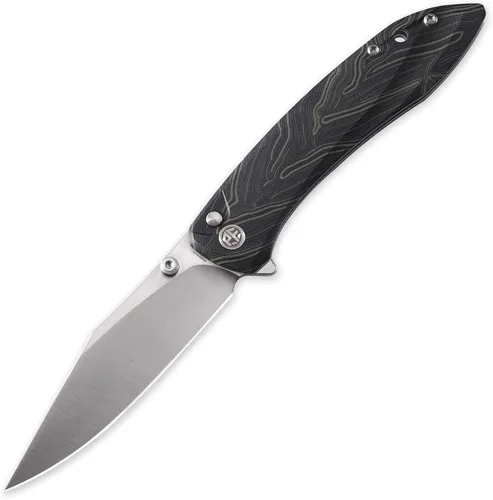 Vista 9 de Petrified fish PFE08 - Cuchillo plegable de crecimiento, hoja de satén K110 de 3.62 pulgadas, cuchillo de bolsillo con bloqueo de botón de mango G10