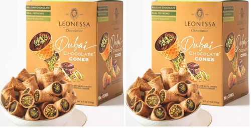 Vista 8 de Leonessa Conos de Chocolate Dubai con Pistacho Kunafa Hechos con Chocolates Belgas Premium Chocolate Kunafa Chocolates de Dubai - 4,7 oz