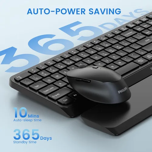 Vista 7 de PHILIPS Combo de teclado y mouse Bluetooth, diseño ergonómico con reposamuñecas para teclado de computadora, conectividad Bluetooth/2.4Ghz de 3