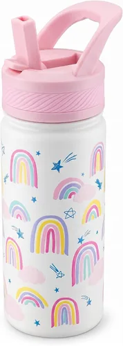Vista 13 de Fanhaw Botella de Agua Aislada para Niños de 18 Oz con Tapa de Pajita – Acero Inoxidable de Doble Pared al Vacío, A Prueba de Fugas, Botellas