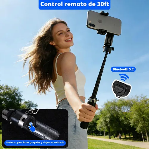 Vista 6 de Mini palo selfie magnético para iPhone y Android, con control remoto Negro