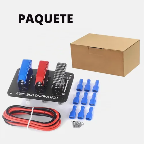 Vista 4 de Panel de Interruptor de Palanca, Interruptor de Encendido Universal de 12V para Coche de Carreras, Panel de Interruptor de Palanca de 3 Grupos