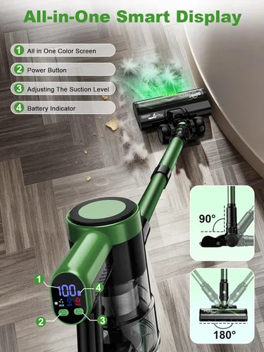 Vista 3 de Aspiradora inalámbrica, aspiradoras de 58 Kpa para el hogar, aspiradora de palo de 55 minutos con autoservicio y pantalla LED, antienredos y carga