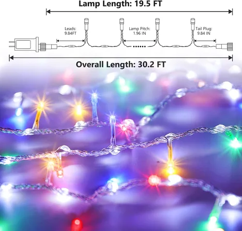 Vista 2 de Jyoiat - Luces de Navidad de 30 pies - 240 LEDs, luces de tira multicolor con flujo de agua con 8 modos básicos + 6 modos de flujo, luces