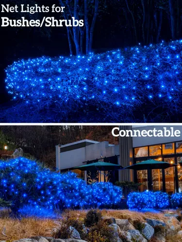 Vista 5 de Red de luces LED de Navidad para arbustos, 132 luces LED de 6 pies x 6 pies, conectables con certificación UL para arbustos, árboles, arbustos