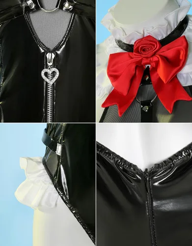 Vista 4 de miccostumes Disfraz de animé para mujer, disfraz gótico de sirvienta y calcetines con tocado