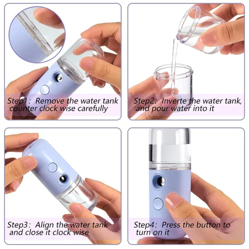 Vista 4 de Mudder 8 piezas Nano Facial Mister Rociador Facial Portátil Humidificador de mano Atomización USB Recargable 1.0 fl oz Vaporizador facial