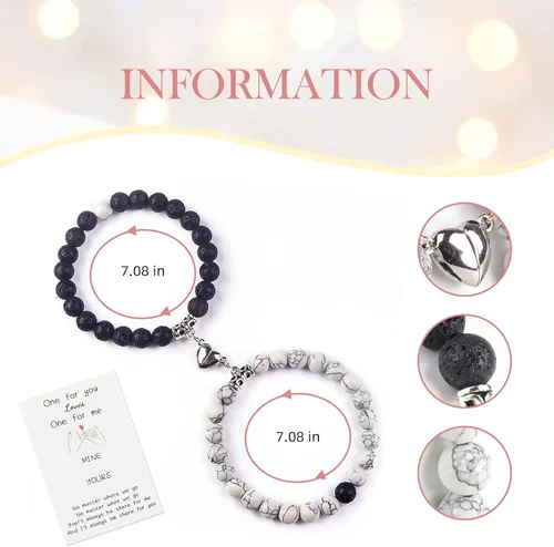 Vista 2 de 2 PCS Magnetic Couples Bracelets, Natural Stone Energy Stone Beads Bracelet Set His and Hers Long Distance Relationship Bracelet for Boyfriend