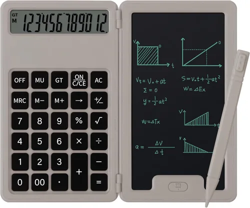 Vista 10 de Calculadora básica portátil de escritorio, mini calculadoras pequeñas con bloc de notas de escritura y lápiz capacitivo, más ligera y portátil, Negro