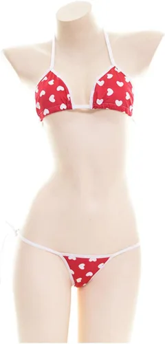 Vista 6 de SINMIUANIME Conjunto de sujetador y braga de estilo japonés para mujer, lindo micro bikini Lolita, mosaico japonés, conjunto de sujetador y braga