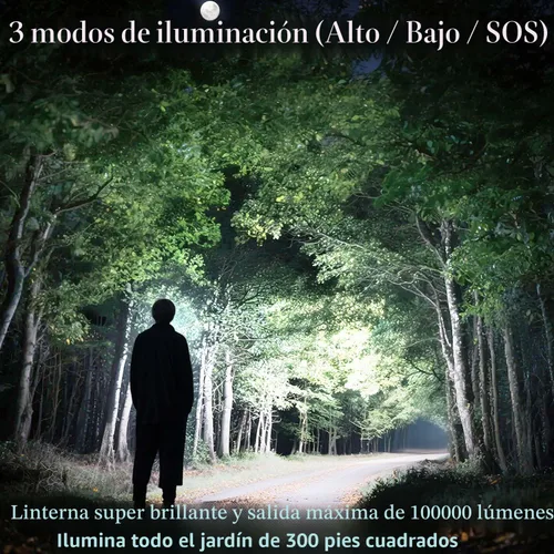 Vista 2 de Linternas recargables de alto lúmenes, 100000 LM, batería de 5000 mAh con pantalla LCD, 3 modos, zoomable e impermeable IP67, para camping, pasear