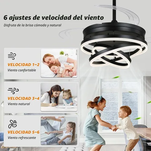 Vista 6 de Ventilador de techo retráctil, ventiladores de techo tipo araña de 42 pulgadas con luz, ventilador de techo moderno tipo araña para dormitorio, sala