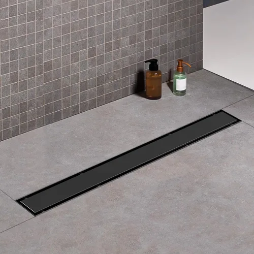 Vista 3 de Drenaje de ducha lineal de 24 pulgadas, cepillo de acero inoxidable 304 negro Offset Side Outlet,Easy to install,Tile-In Grate,Hair