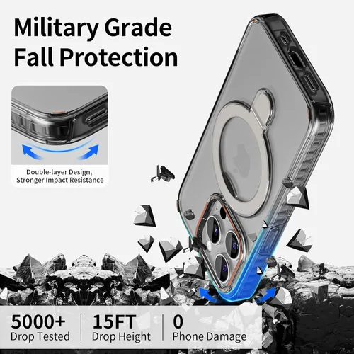 Vista 6 de Funda protectora para iPhone 15 Pro diseñada con anillo magnético, compatible con MagSafe, funda protectora de doble capa para iPhone 15 Pro, Negro