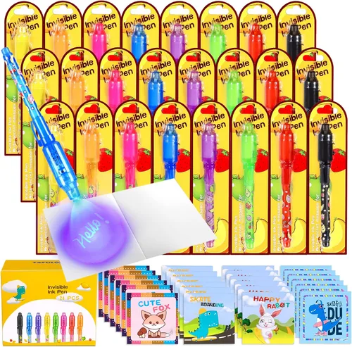 Vista 7 de TAFULOR Bolígrafo de tinta invisible para niños, recuerdos de fiesta de cumpleaños para niñas y niños, bolígrafos espía con luz UV, marcadores