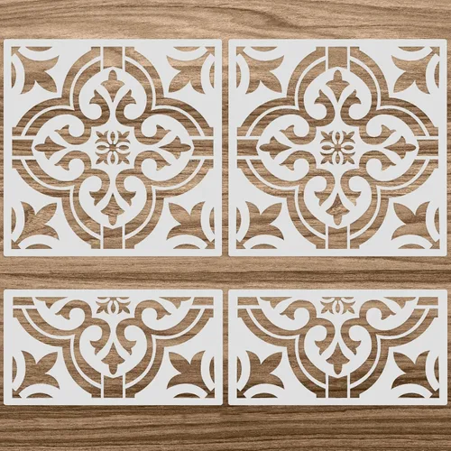 Vista 10 de Zonon 4 Piezas Plantillas de Azulejos Reutilizables para Suelo 12 x 12 Pulgadas Plantillas de Pared Plantillas de Patrón de Azulejos Plantillas