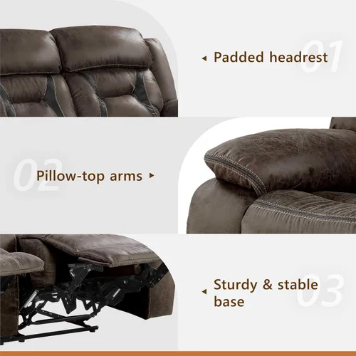 Vista 6 de Homelegance Sofá reclinable, sofá reclinable doble manual de microfibra pulida, marrón oscuro