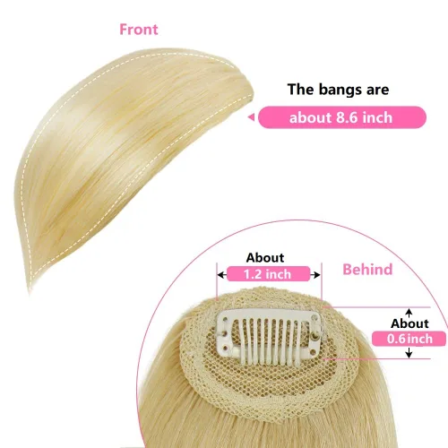 Vista 2 de Flequillo lateral con clip en cabello humano real natural con clip en flequillo lateral, extensiones de cabello lacio con flecos (rubio/613#)