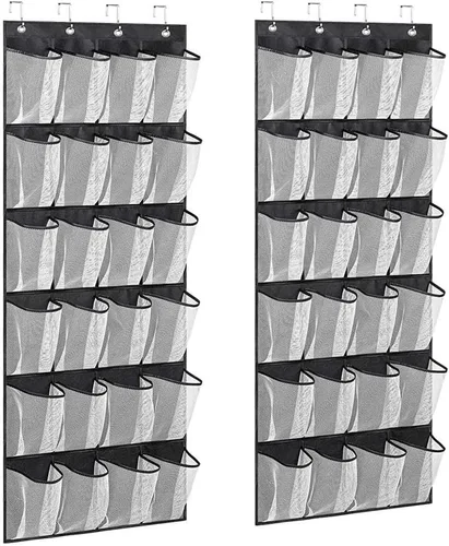 Vista 10 de Organizador de zapatos colgante sobre la puerta, zapatero de malla de gran capacidad, 24 bolsillos para colgar zapatos, armario de almacenamiento