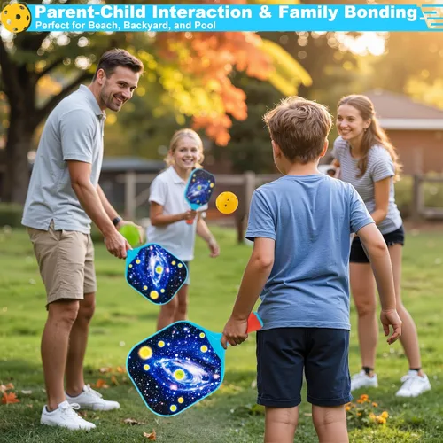 Vista 3 de Foayex Juego de 2 palas de pickleball para niños, juegos al aire libre, juguetes para patio, playa, piscina, campamento, viajes, regalos