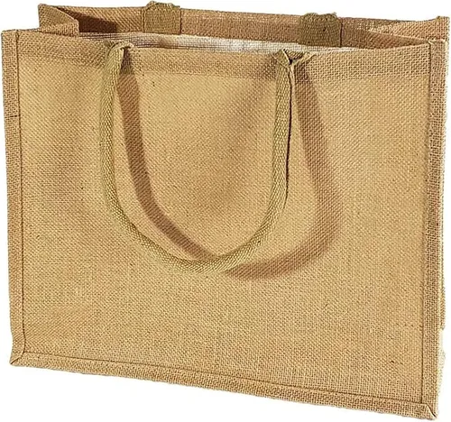 Vista 2 de Paquete de 12 bolsas de yute de arpillera con asas de algodón suave, bolsas de arpillera interior laminadas, bolsas de arpillera para playa