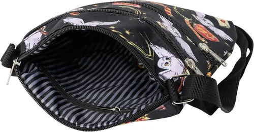 Vista 3 de Harry Potter Bolso cruzado Hogwarts Gryffindor con estampado de pasaporte de viaje Negro