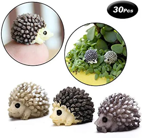 Vista 5 de X Hot Popcorn 30 piezas de mini figuras de erizo, mini erizos pequeños, figuras de erizo en miniatura, paisaje de musgo en miniatura, decoración