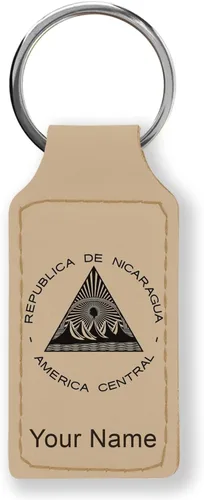 Vista 23 de LaserGram Llavero rectangular, bandera de Nicaragua, grabado personalizado incluido, Bambú