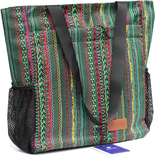 Vista 4 de ESVAN Bolsa de hombro grande con múltiples bolsillos para gimnasio, viajes, playa, uso diario