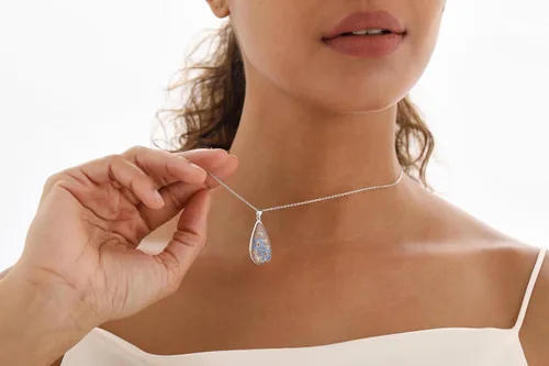 Vista 95 de Forget-Me-Not and Queen Anne's Lace Pressed Wildflower Necklace Birth Month Real Flower Necklace Gold/Silver Pressed Flower Jewelry