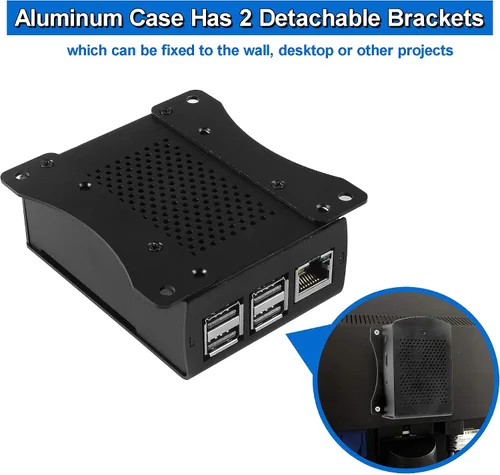 Vista 4 de Caja de metal para Raspberry Pi 3 para RPi 3, carcasa protectora de aluminio, carcasa montada en la pared con doble ventilador de refrigeración