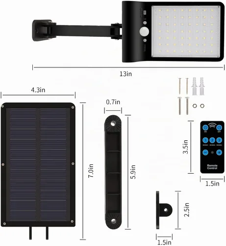 Vista 5 de Luces solares para exteriores con control remoto, 56 LED de ángulo ajustable de 180°, luz nocturna de seguridad, sensor de movimiento exterior