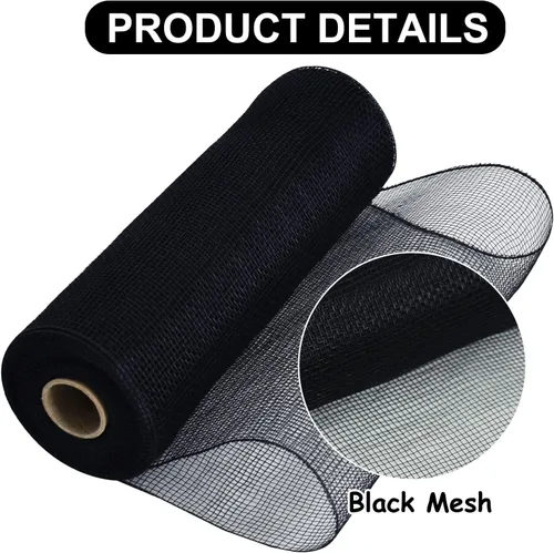 Vista 3 de TONIFUL 2 rollos de cinta de malla decorativa negra de 10 pulgadas, malla de tela para suministros de corona de malla, corona de puerta delantera