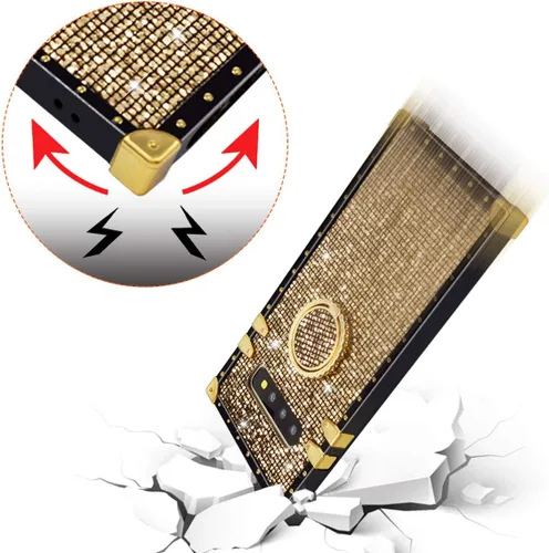 Vista 5 de LUVI Funda para Galaxy S10 Plus, purpurina brillante con soporte de anillo, parachoques de TPU a prueba de golpes, color dorado
