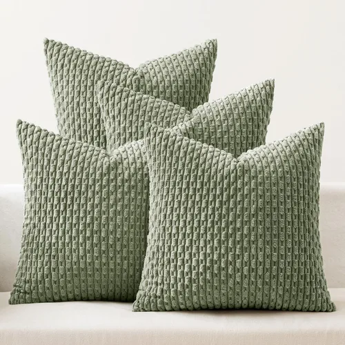 Vista 9 de MIULEE - Juego de 4 fundas de almohada suaves para sofá, decorativas, estilo bohemio, con rayas, fundas de almohada de corduroy, decoración rústica