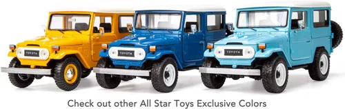 Vista 9 de All Star Toys Exclusivo Toyota Land Cruiser FJ40 Royal Blue con ruedas todoterreno personalizadas 1/24 modelo fundido a presión por Motormax 79323