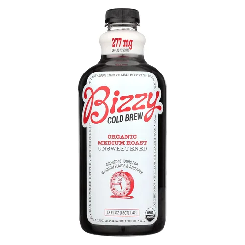 Vista 6 de Bizzy Cold Brew Café orgánico sin azúcar, 48 onzas, rojo, tostado medio, 48 onzas líquidas