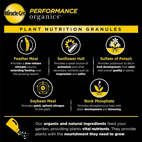 Vista 5 de Miracle-Gro Performance Organics - Gránulos de nutrición vegetal multiusos, 1 libra Botella agitadora, orgánica y multiusos para verduras, flores