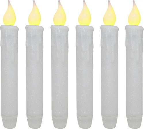Vista 17 de CVHOMEDECO. Velas LED sin llama con purpurina parpadeantes que funcionan con pilas, con temporizador para el hogar, boda, Halloween, decoración