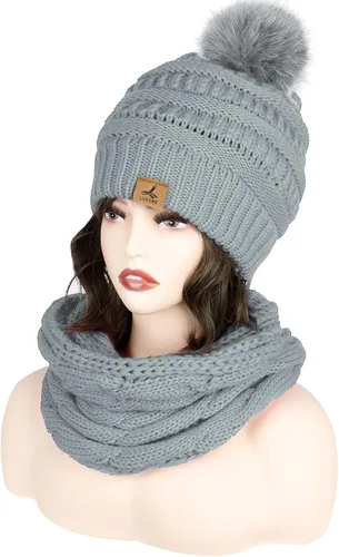 Vista 2 de Winter Beanie Hat Scarf Gloves Set, Soft Fleece Knit Hat Warm Touchscreen Gloves Neck Warmer Thick Scarves Gifts for Women