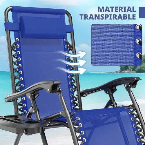 Vista 7 de Magshion Zero Gravity - Sillón reclinable plegable ajustable con portavasos bandeja lateral y almohada extraíble para reposacabezas, tumbona