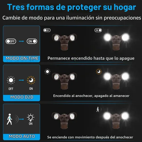 Vista 2 de Luz de seguridad LED con sensor circular, 2 cabezales 20W/3 cabezales 30W., LHSCT-20WSSS-BRZ, 20.0watts, 130.00 volts Bronce (5000 K)