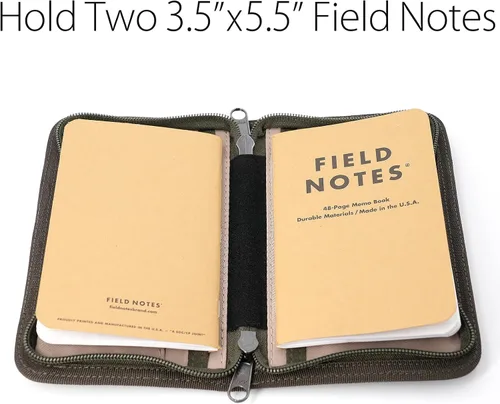 Vista 5 de diodrio Funda para cuadernos Field Notes de 3.3 x 5.5, diario de bolsillo con soporte para bolígrafo, cubierta con cremallera resistente al agua