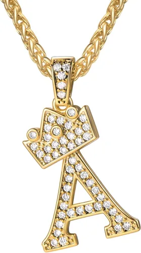 Vista 31 de U7 Crown Initial Number Necklace for Men Women A-Z Letter Pendant Chain a. Oro