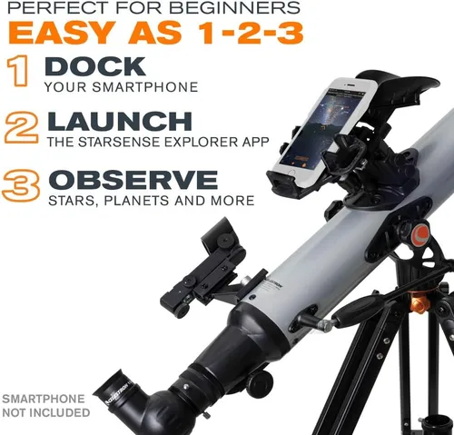 Vista 3 de Celestron StarSense Explorer LT 80AZ Telescopio habilitado para aplicación – Refractor de 80mm con acoplamiento para smartphone y aplicación