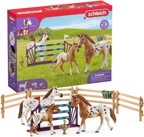 Vista 10 de Schleich Horse Club, juguetes de caballo para niñas y niños, juego de caballos de entrenamiento de torneo de Lisa con juguetes de caballo Appaloosa