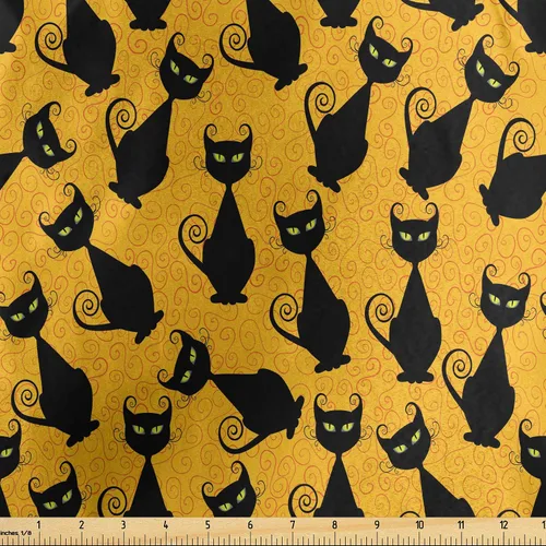 Vista 90 de Ambesonne The Yard, tela de calavera colorida con temática de Halloween, diseño de calavera y huesos cruzados, divertido estampado de dibujos