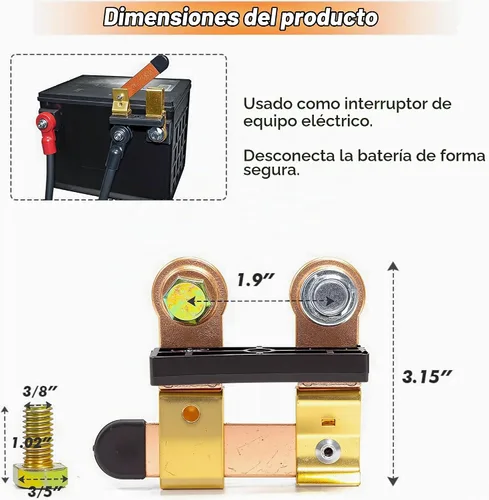 Vista 2 de Interruptor de desconexión de batería de poste lateral de 12 V/24 V, 250/750 amperios, aislador de hoja de cuchillo, corte de energía para automóvil